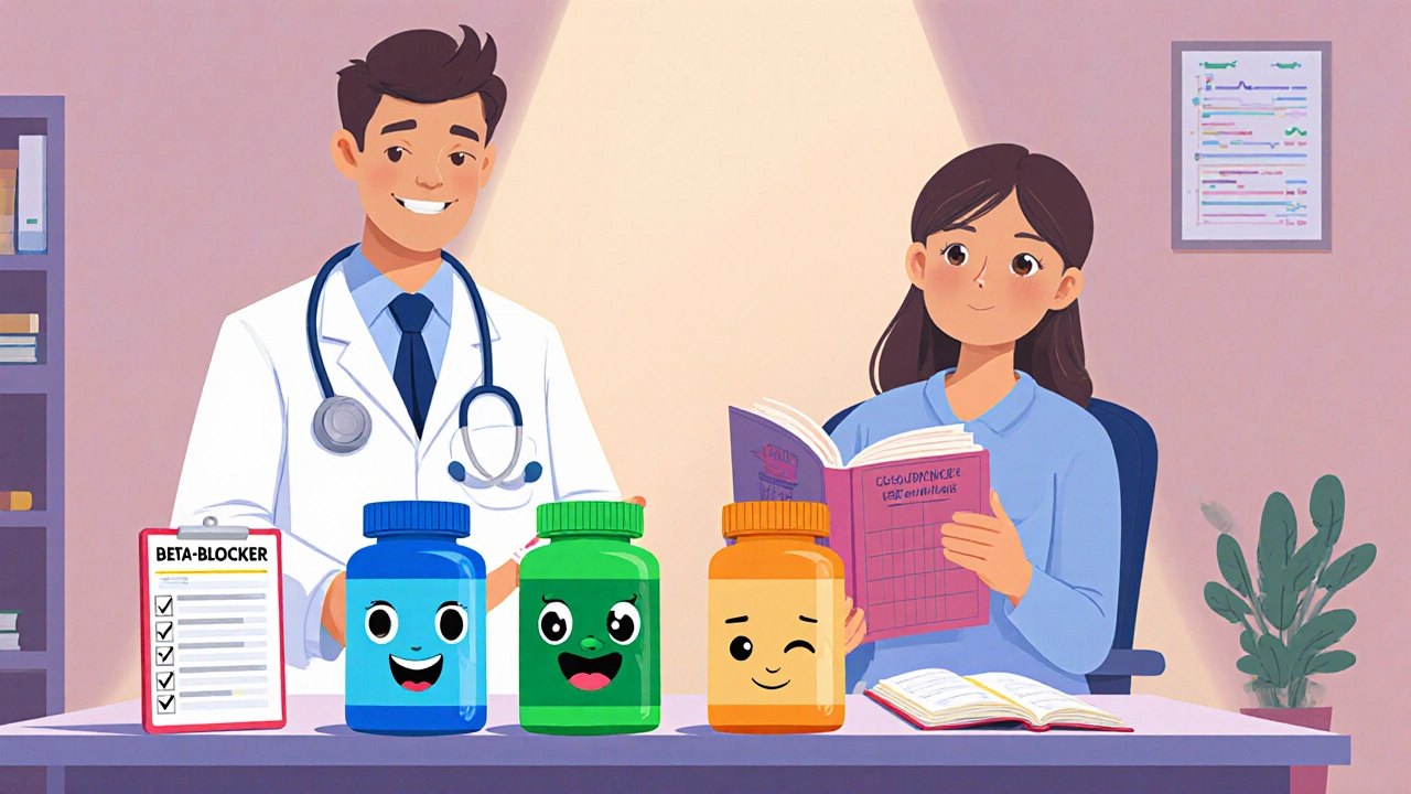 Doctor, patient, and animated medication bottles discuss long‑term SVT treatment.