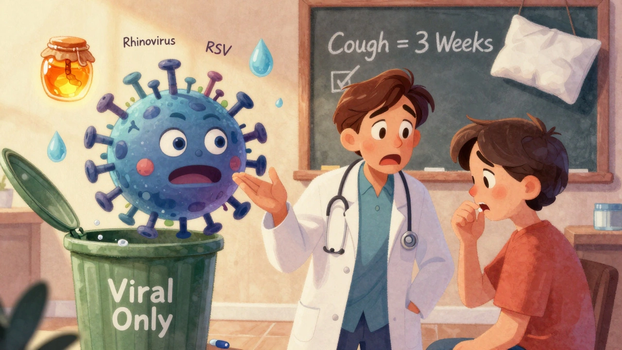 Doctor explaining to patient why antibiotics don&#039;t work, with honey and water as remedies.