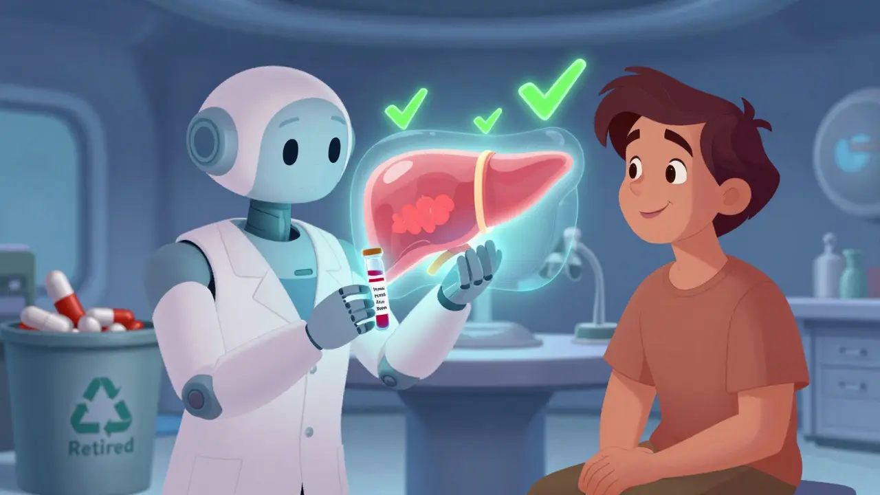 A robot doctor gives a genetic test to a patient while old antifungals are discarded.