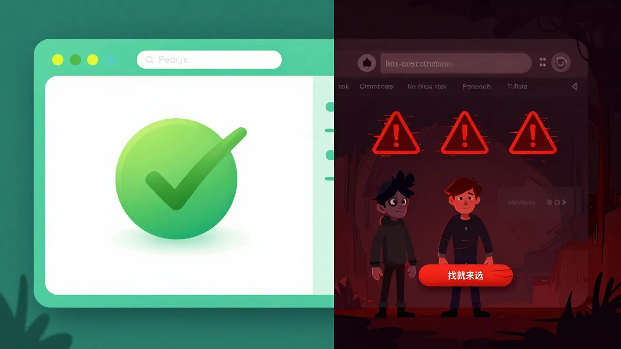 Comparison between a safe verified online pharmacy and a risky scam site