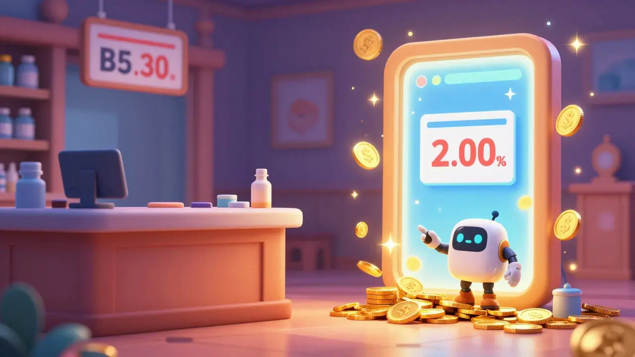 Comparison between an expensive pharmacy counter and a bright, affordable online pharmacy