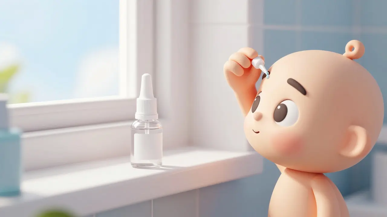 Person carefully applying eyelash growth drops in a clean bathroom