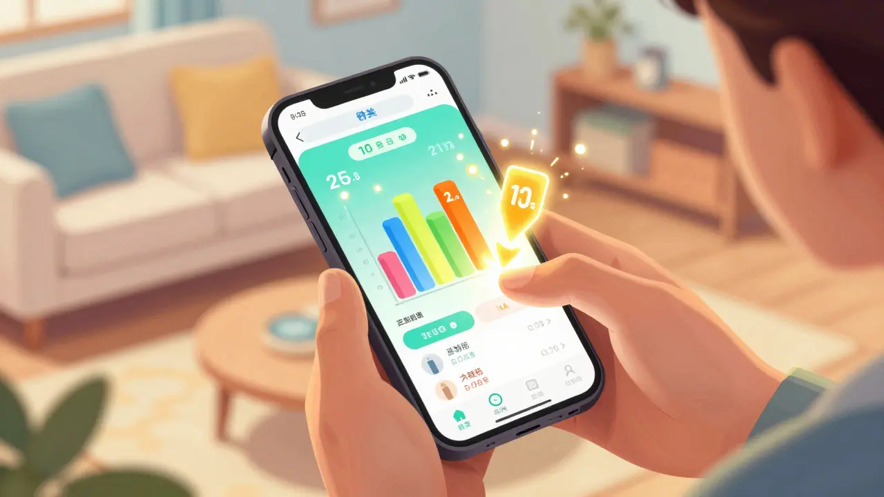Person using a mobile app to find the cheapest price for generic acetaminophen.