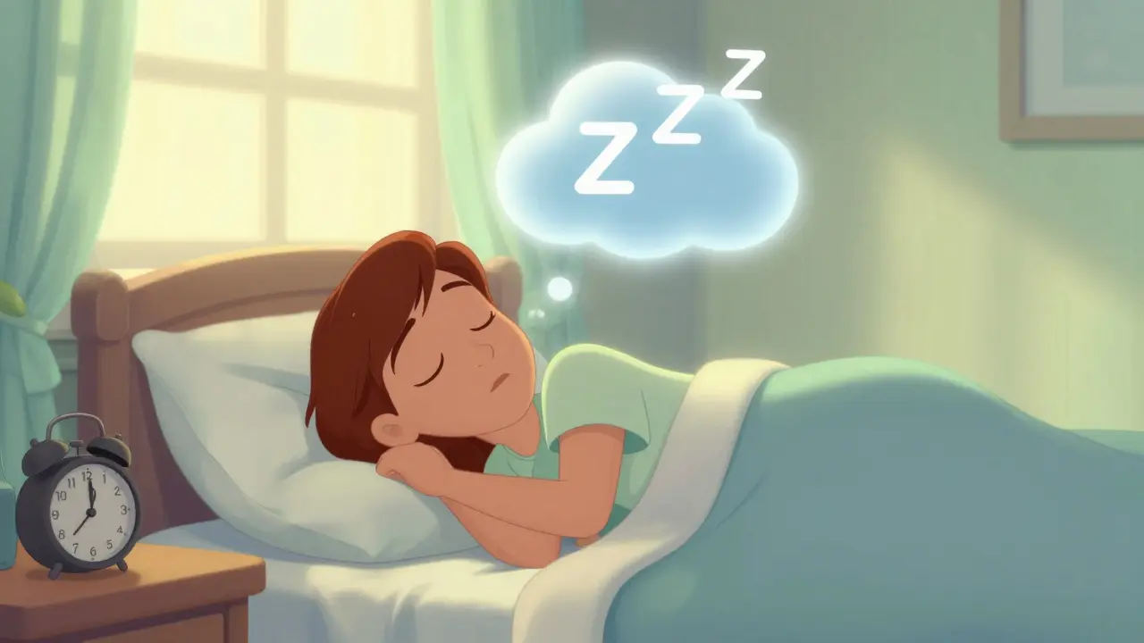 Animated patient sleeping peacefully with drowsiness cloud above