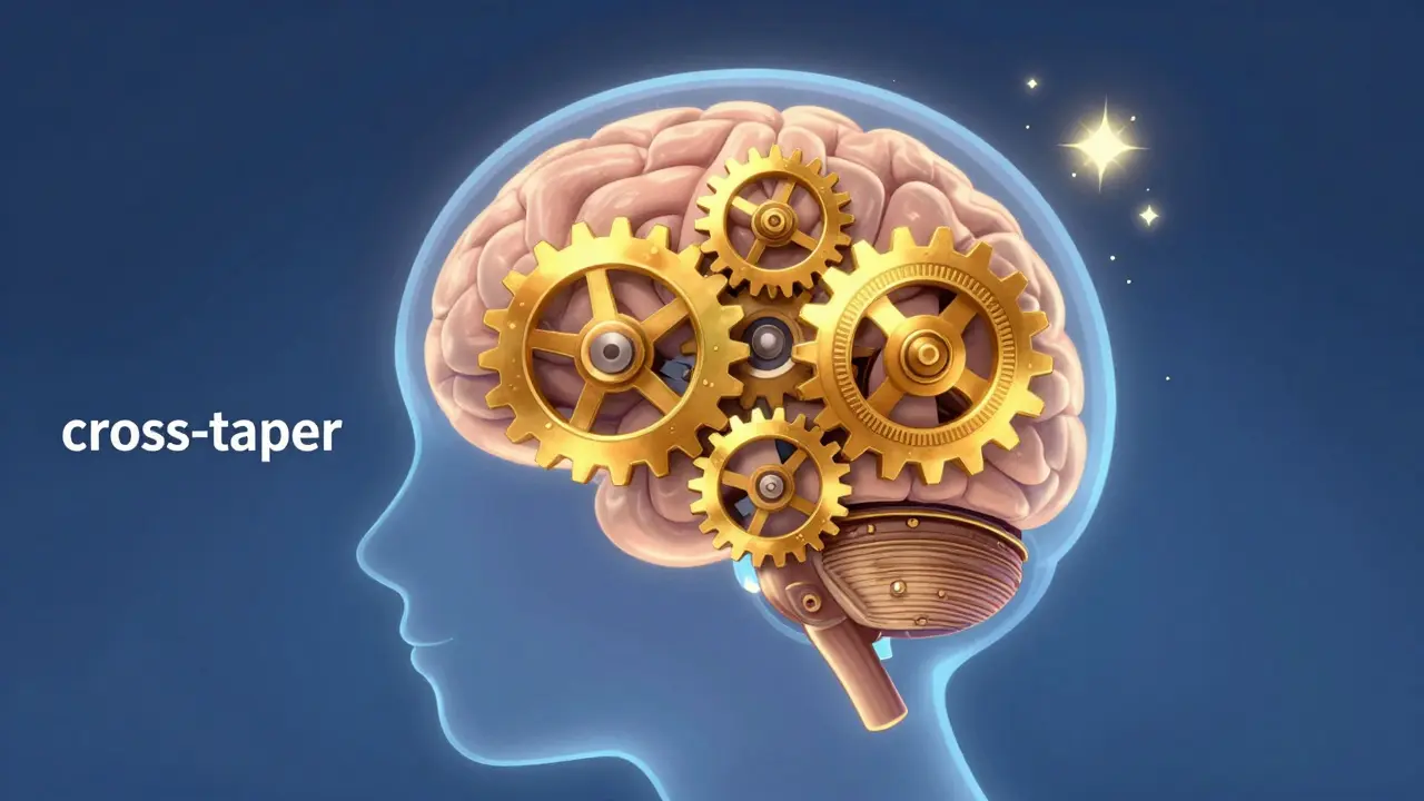 Abstract illustration of brain gears transitioning smoothly