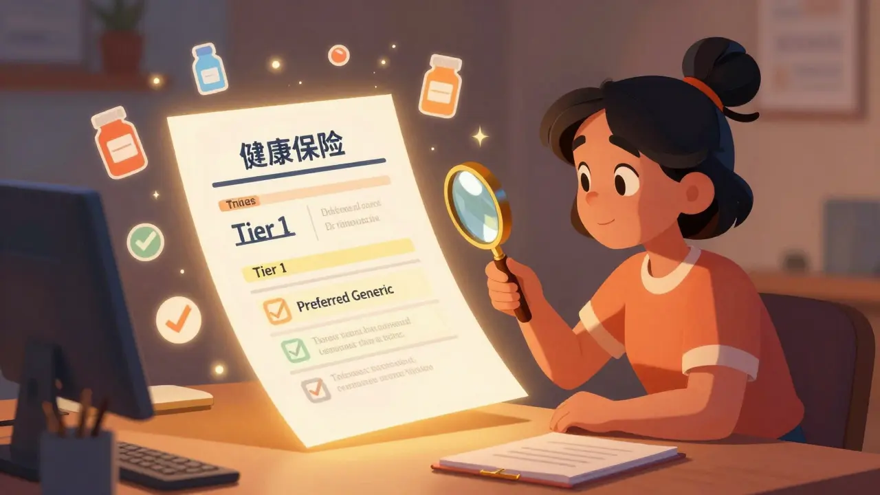 Character checking drug formulary tiers in Disney style