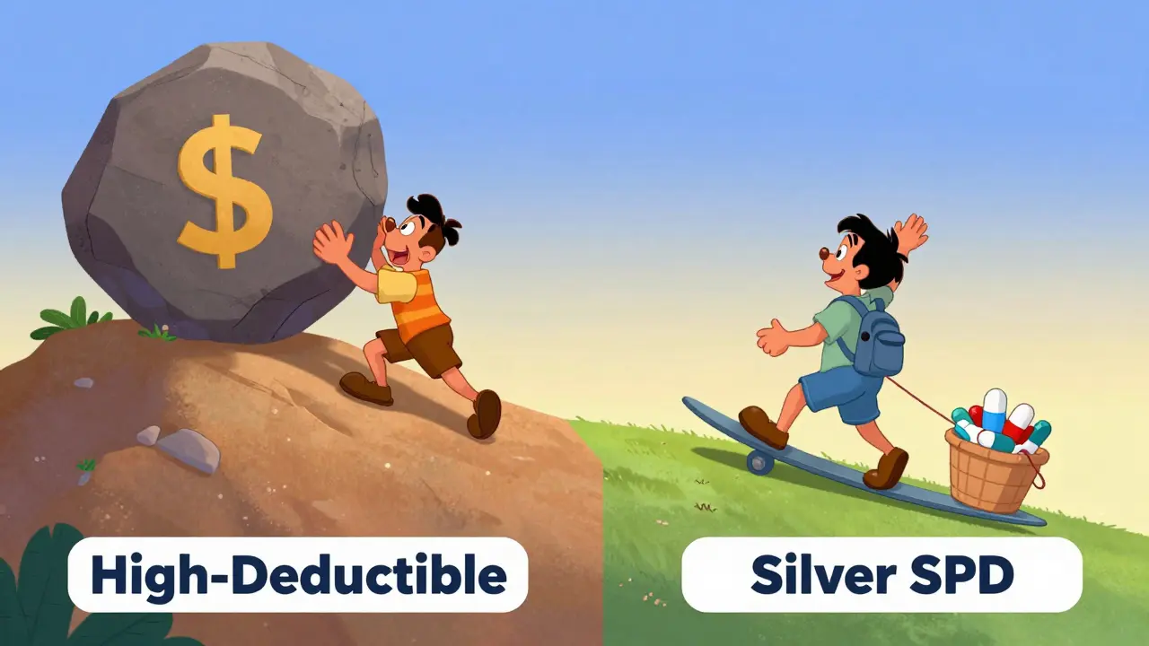Disney illustration comparing deductible vs copay costs