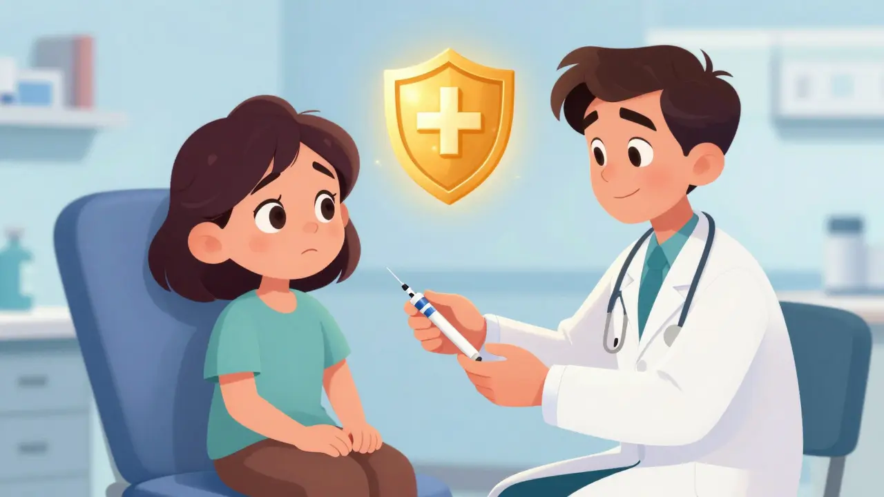 Patient receiving hopeful biologic injection treatment from friendly doctor