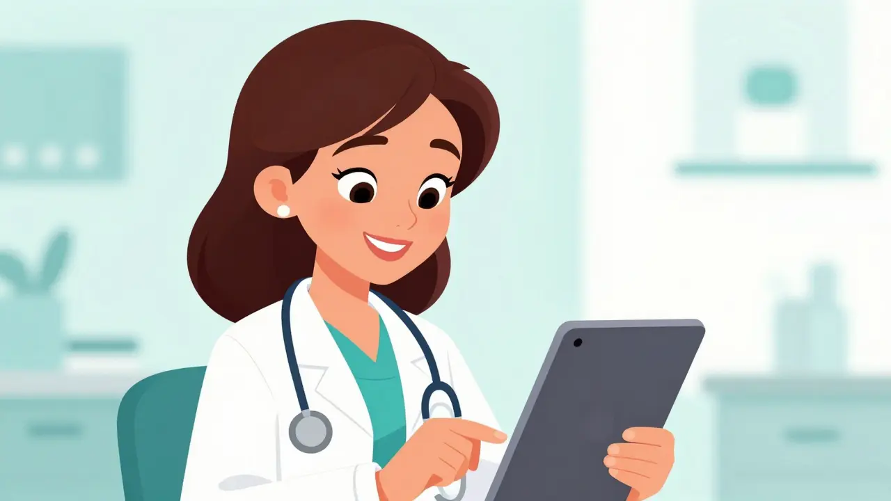 Friendly doctor conducting online video consultation