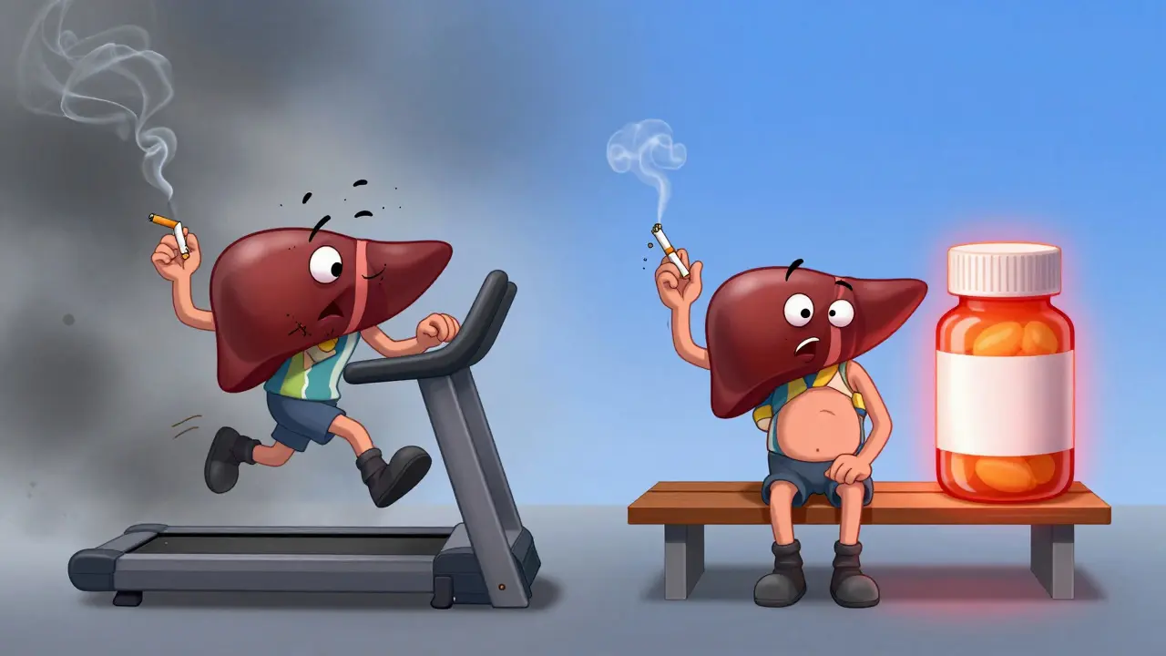 Illustration showing risk of drug toxicity after quitting smoking