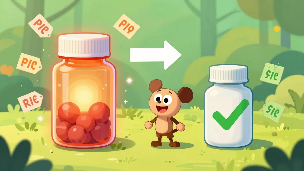 Cartoon comparison showing cost savings of generic medication